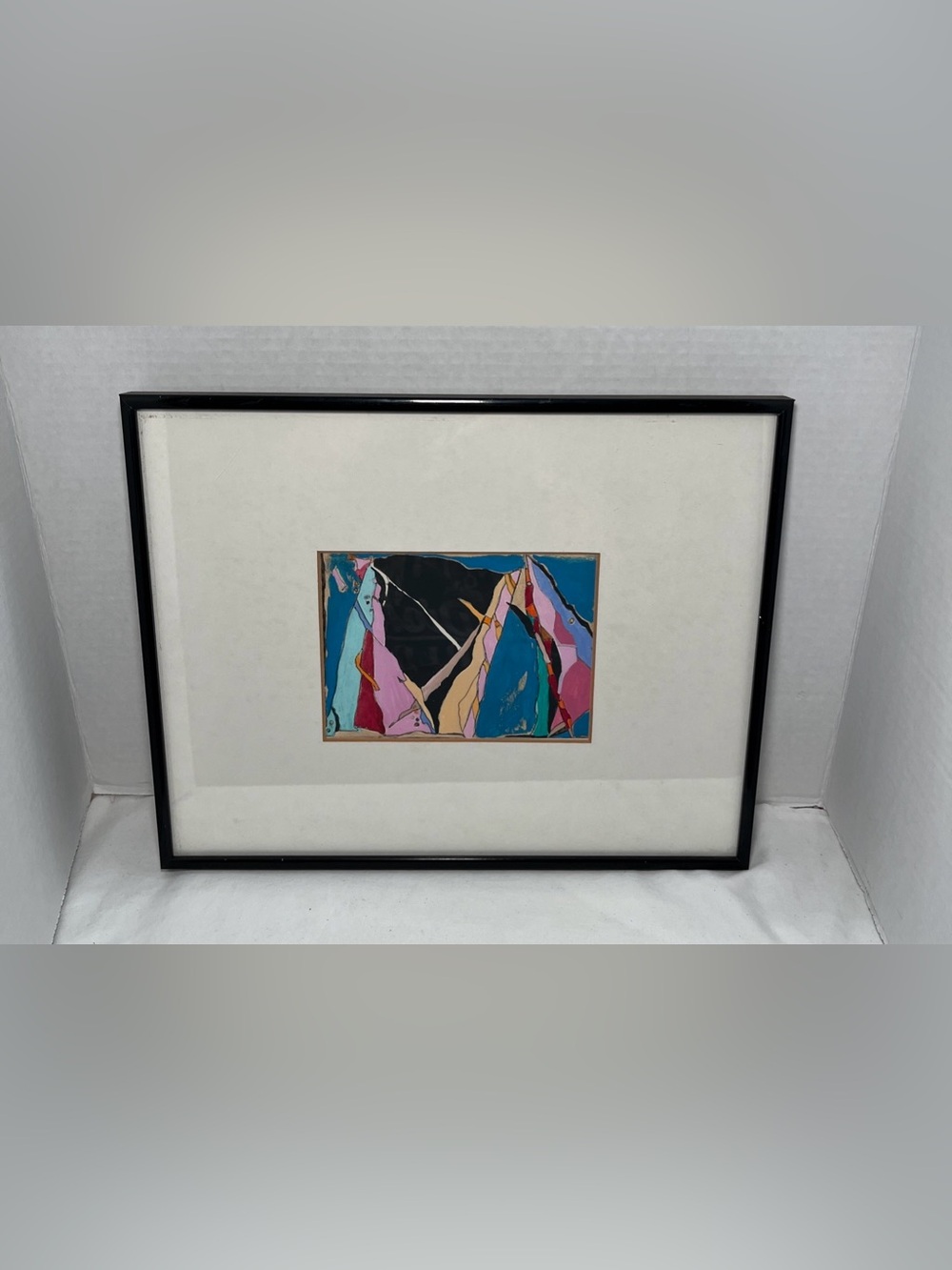 Vintage Abstract Modern Art Framed Colorful Geometric Artwork Black Frame
